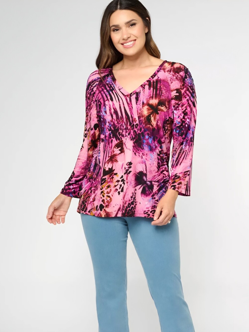 Attitudes by Renee Vibrant Colors Patterned Women's Top in Size X-Large